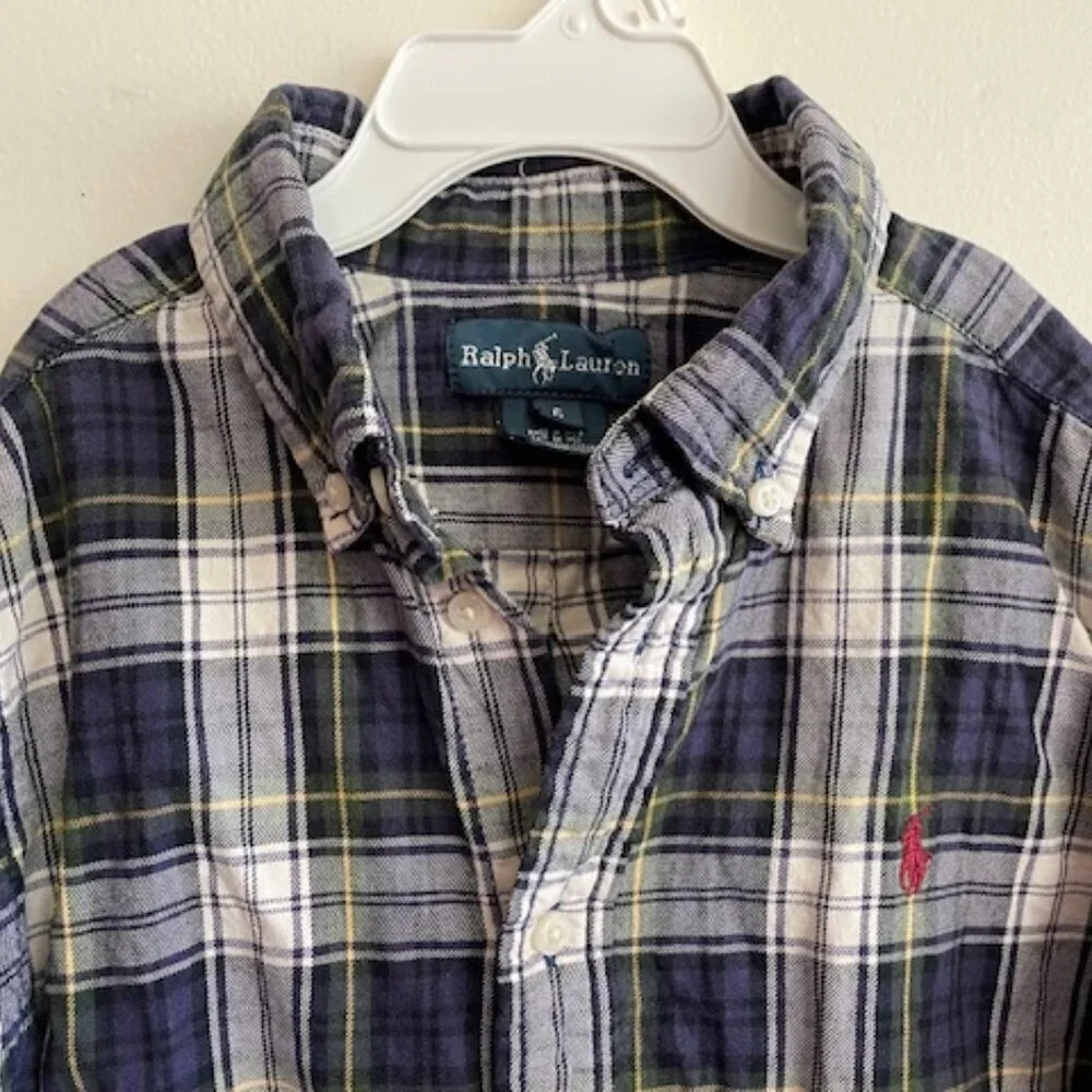 RALPH LAUREN Boys Blue Plaid Tartan Button Down Shirt Long Sleeve 6